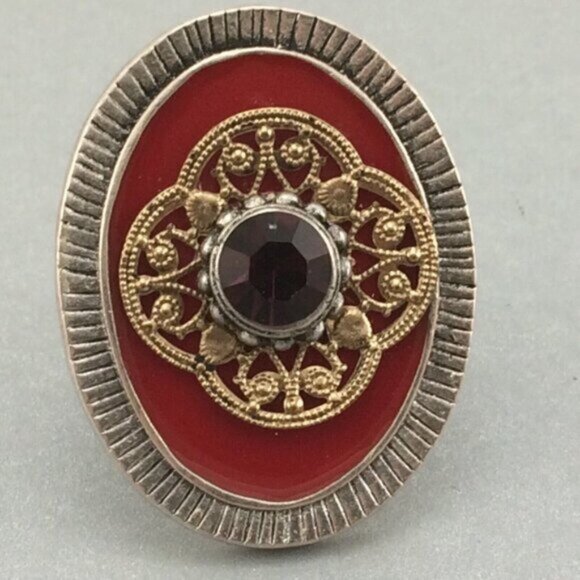 3 Adjustable Costume Rings Red Purple Silvertone Sparkly Ornate Boho Rhinestone - Picture 2 of 13